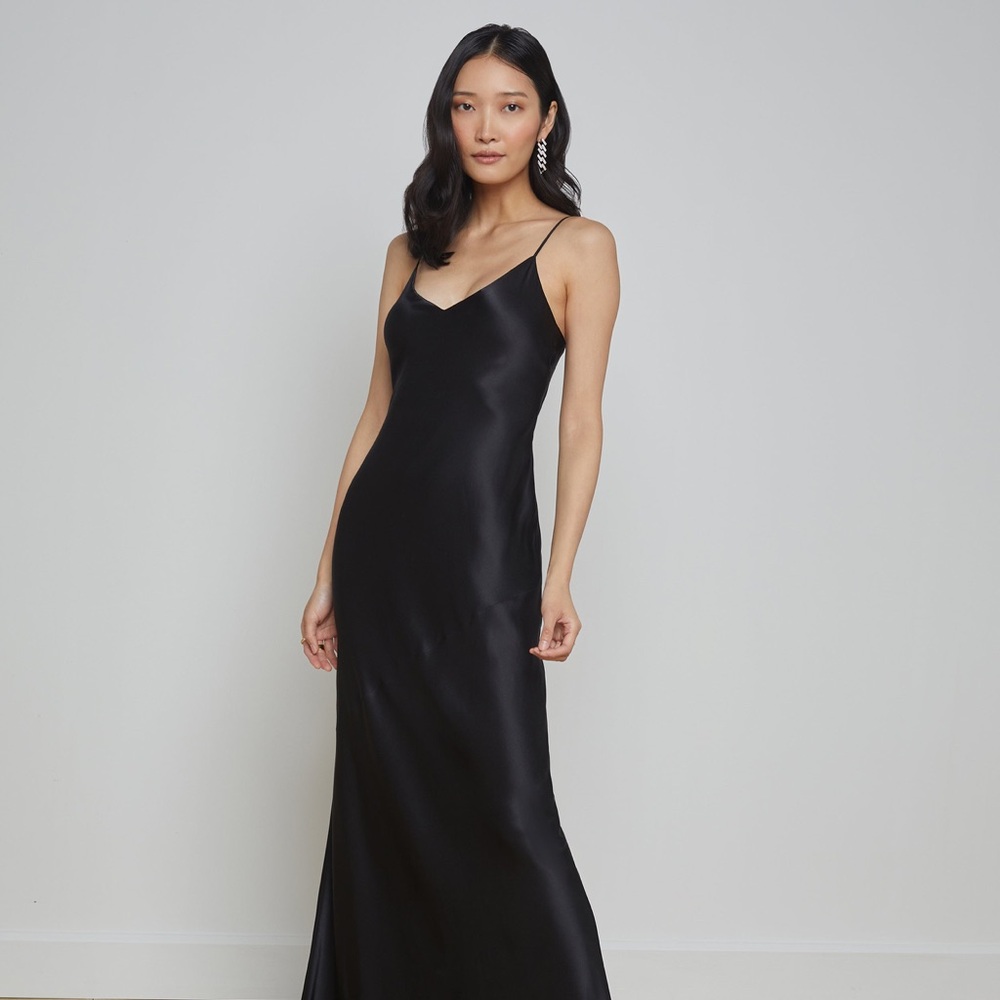 L'AGENCE Black Silk Slip Maxi Dress